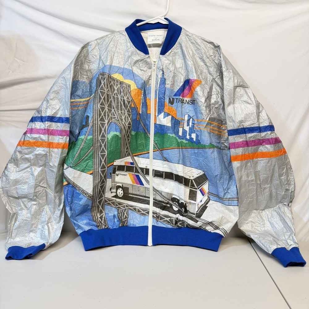 Vtg 90s NJ Transit Tyvek Paper Bomber Jacket Graphic Jackets Seattle XL Mint